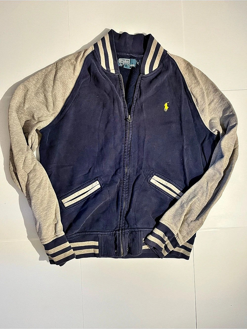 Polo Ralph Lauren Striped Bomber Jacket in Blue & Gray Size Medium